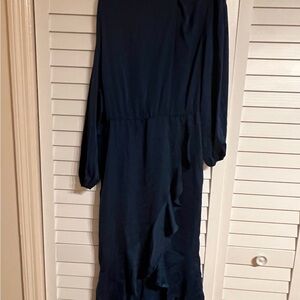 Amazon Blue Asymmetrical Ruffled Wrap Gown